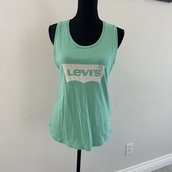 Levi's Women's Oversized Muscle Tank Top Turquoise Size Small Classic Logo - Picture 2 of 10